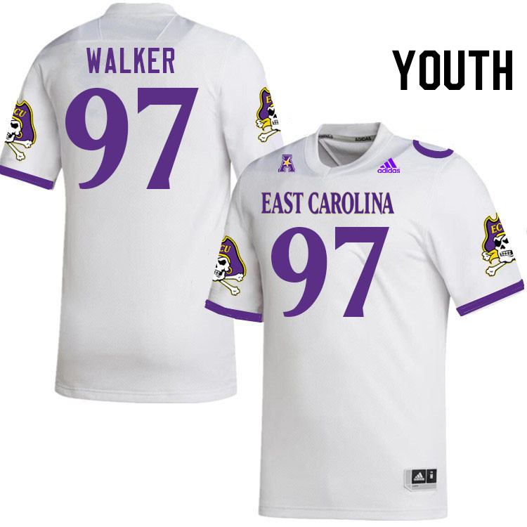 Youth #97 Cole Walker ECU Pirates College Football Jerseys Stitched-White